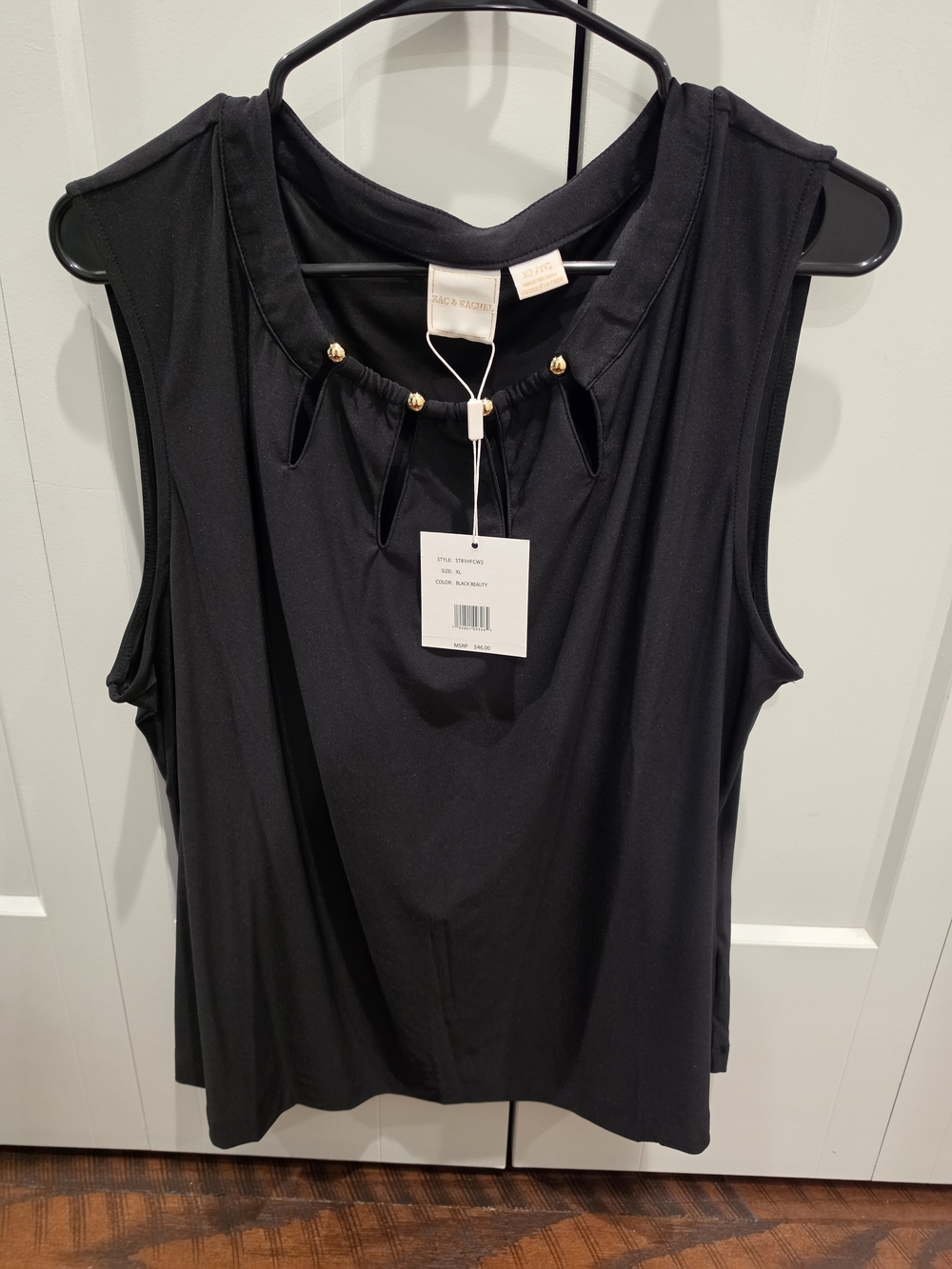 Zac & Rachel Black Sleeveless Tank with Gold Bead Accents
